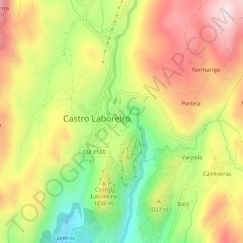 Mapa topográfico Cascata Castro Laboreiro, altitude, relevo