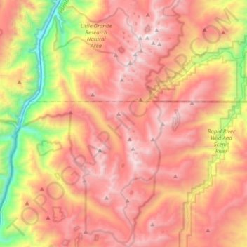 Mapa topográfico Seven Devils Mountains, altitude, relevo