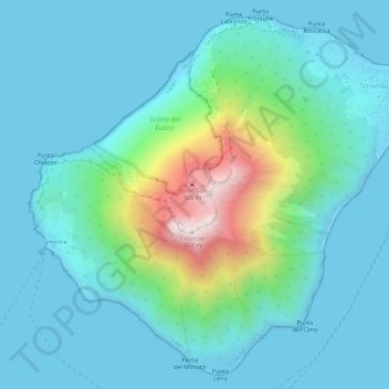 Mapa topográfico Stromboli, altitude, relevo