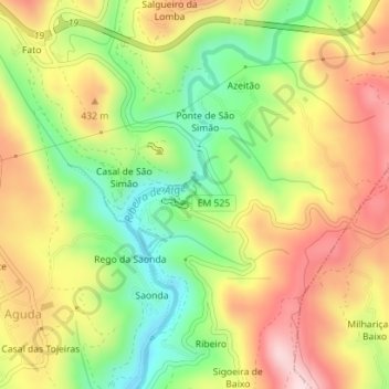 Mapa topográfico Fragas de São Simão, altitude, relevo