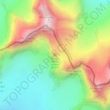 Mapa topográfico Rifugio Marco e Rosa, altitude, relevo