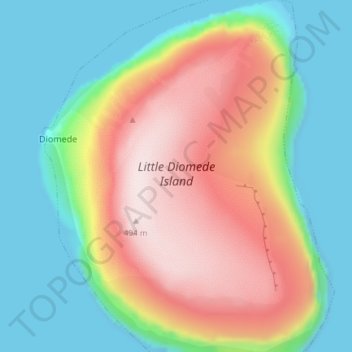 Mapa topográfico Little Diomede Island, altitude, relevo