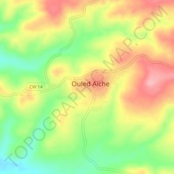 Mapa topográfico Ouled Aiche, altitude, relevo