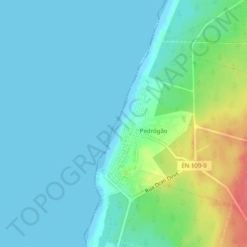Mapa topográfico Praia de Pedrogão, altitude, relevo