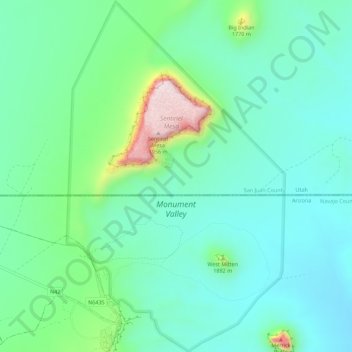 Mapa topográfico Monument Valley, altitude, relevo
