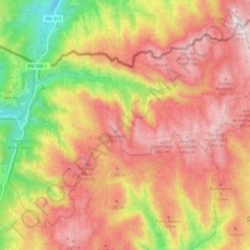 Mapa topográfico Área de Proteção Total do Parque Nacional da Peneda-Gerês, altitude, relevo