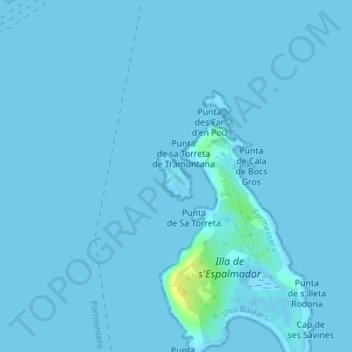 Mapa topográfico Isla de Torretes, altitude, relevo