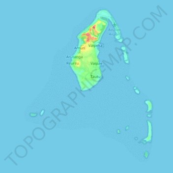 Mapa topográfico Aitutaki, altitude, relevo