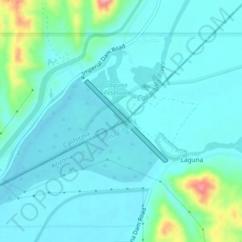 Mapa topográfico Laguna Dam, altitude, relevo