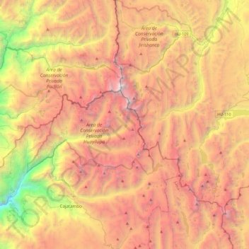 Mapa topográfico Zona Reservada Cordillera Huayhuash, altitude, relevo