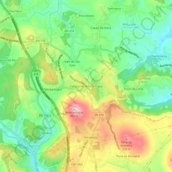 montachique mapa Mapa topográfico Cabeço de Montachique, altitude, relevo