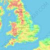 Mapa topográfico Inglaterra, altitude, relevo