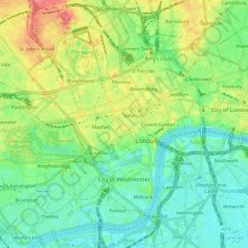 Mapa topográfico City of Westminster, altitude, relevo
