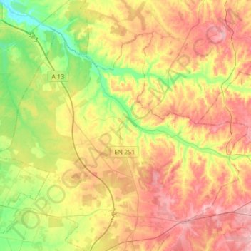 Mapa topográfico Canha, altitude, relevo