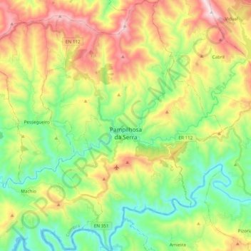 Mapa topográfico Pampilhosa da Serra, altitude, relevo