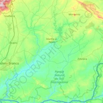 Mapa topográfico Idanha-a-Nova, altitude, relevo