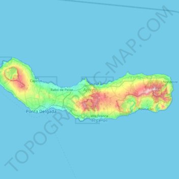 Mapa topográfico Ilha de São Miguel, altitude, relevo
