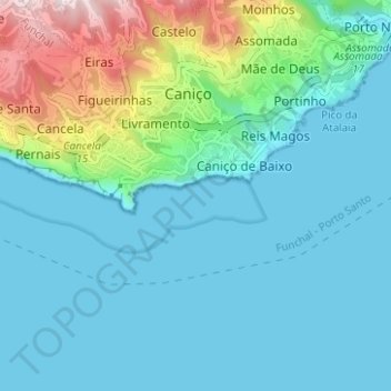 Mapa topográfico Reserva Natural Parcial do Garajau, altitude, relevo